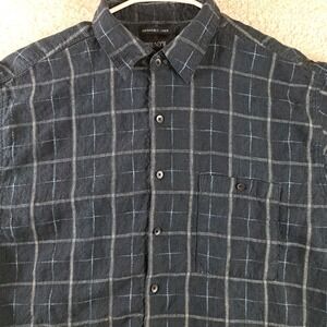 Bruno Men's XL 100% Linen Short Sleeve Button Up Shirt Black Striped Washable